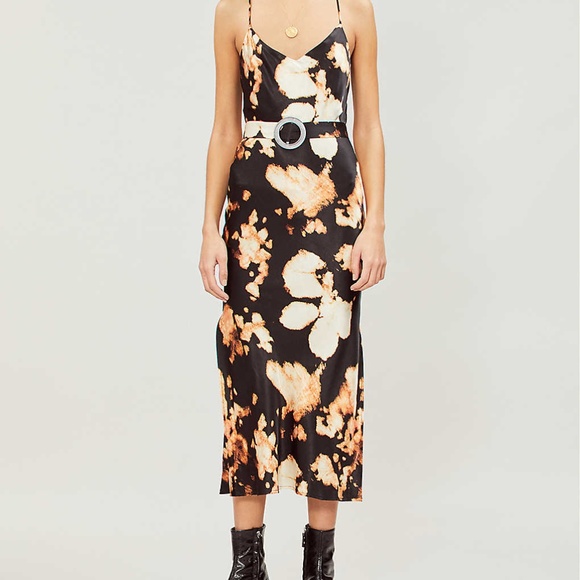 yellow cowl neck belted slip dress